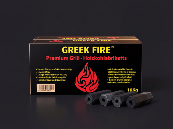 GREEK FIRE Premium Grill Holzkohlebriketts 10 kg